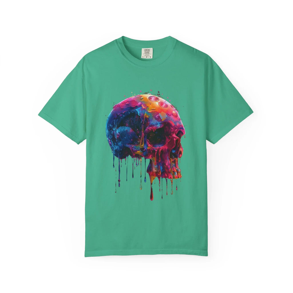 Colorful Drip Skull T-shirt | Watercolor Skull Shirt, Artistic Gothic Tee - 250 USA Celebration