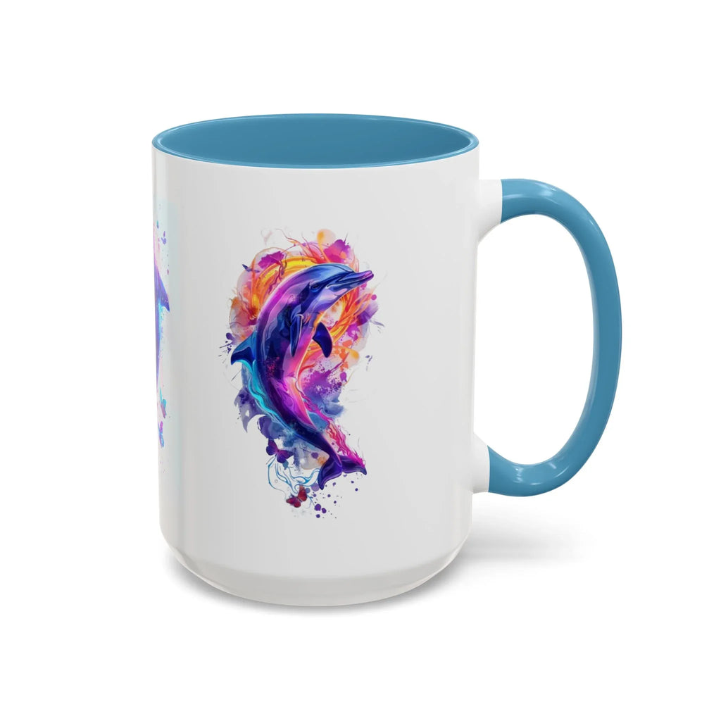 Y2K Chrome Dolphin Flaming Hoop Mug | Holographic Neon Dolphin Coffee Cup - 250 USA Celebration