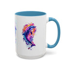 Y2K Chrome Dolphin Flaming Hoop Mug | Holographic Neon Dolphin Coffee Cup - 250 USA Celebration