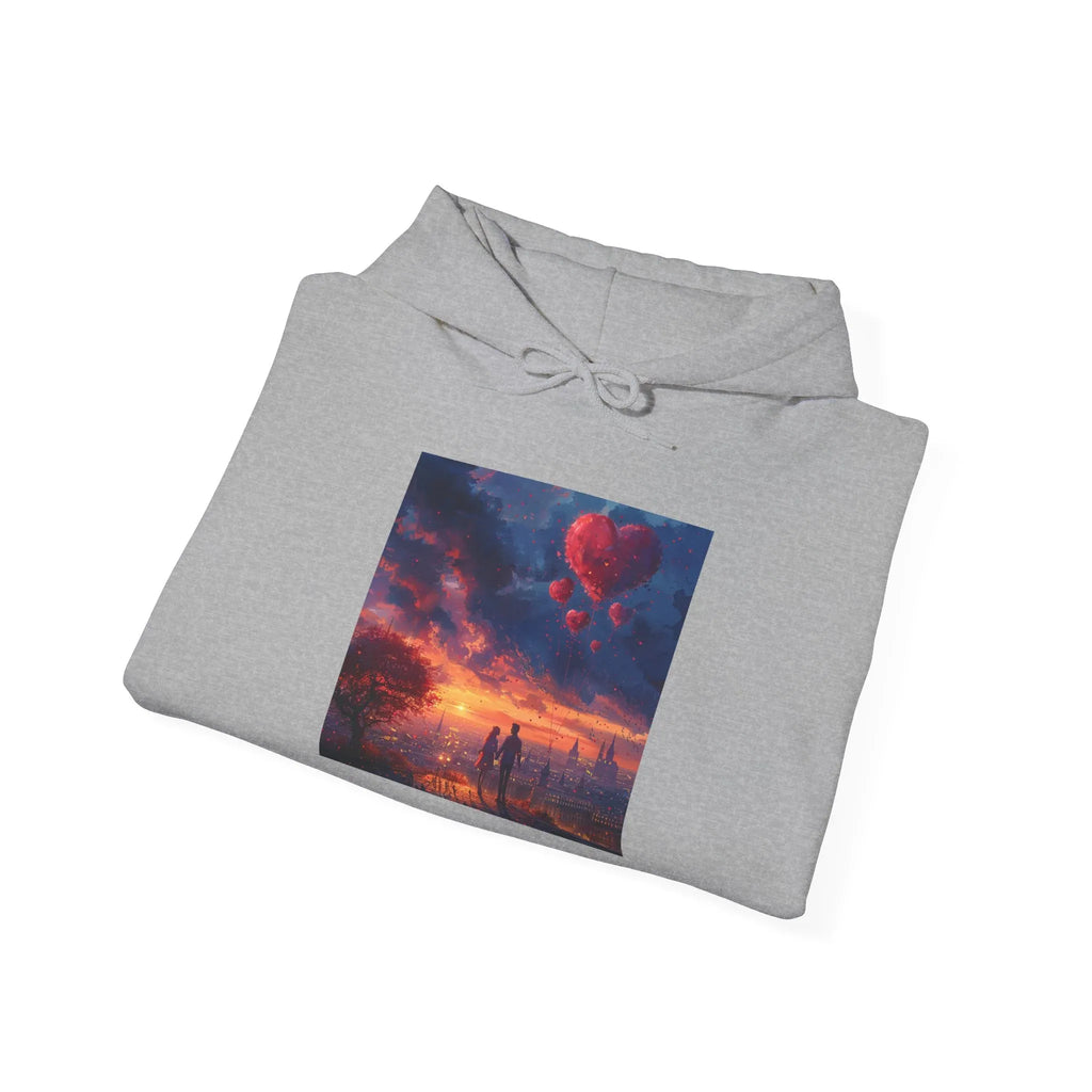 Romantic Sunset Hoodie with Hot Air Balloon, Unisex Sweatshirt for Valentines Day, Valentine's Day T-Shirts, Personalized Valentine's Gifts - 250 USA Celebration