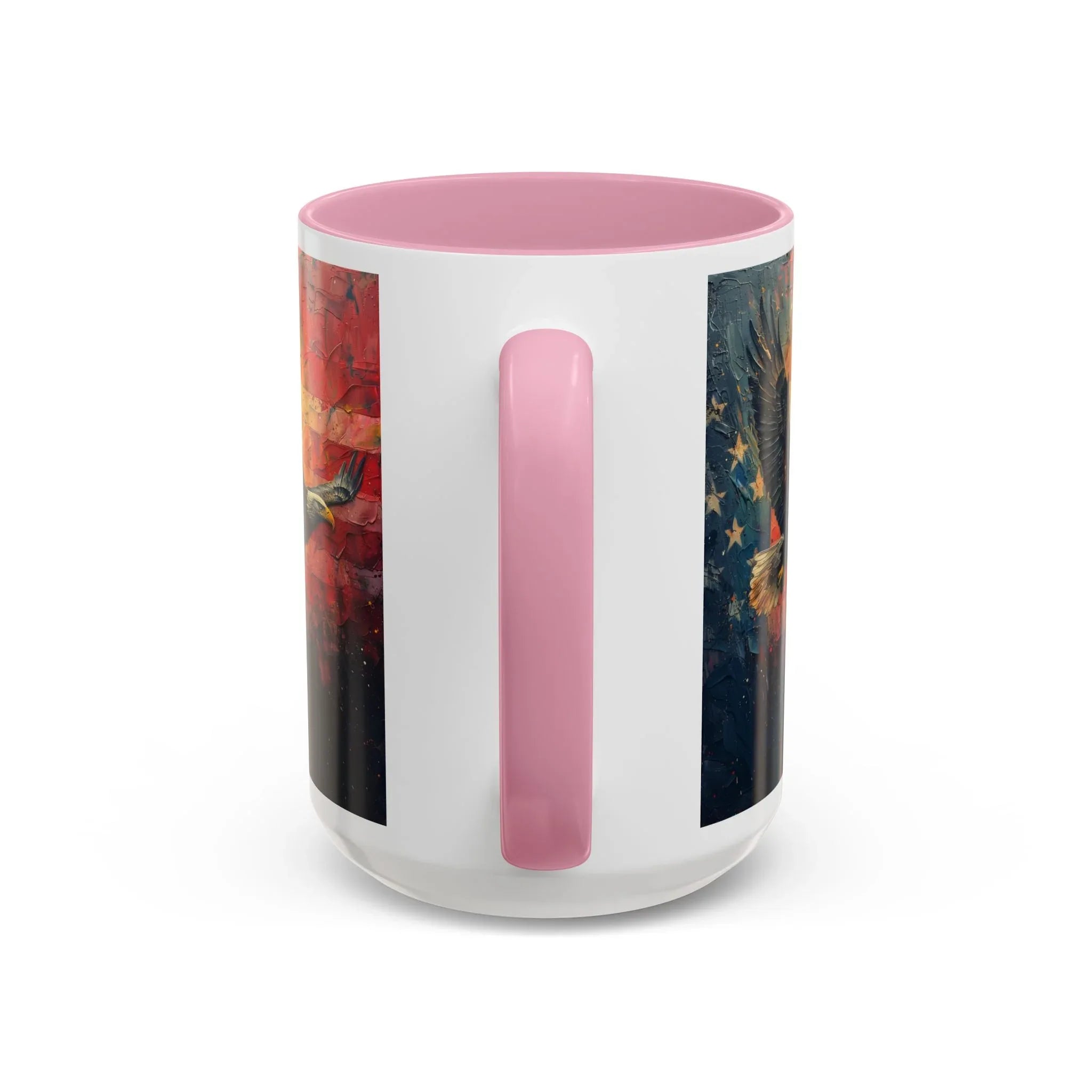 Colorful Mugs (11oz, 15oz) American Eagle Flying Coffee Cup, Patriotic American Eagle flying with American Flag in background - 250 USA Celebration