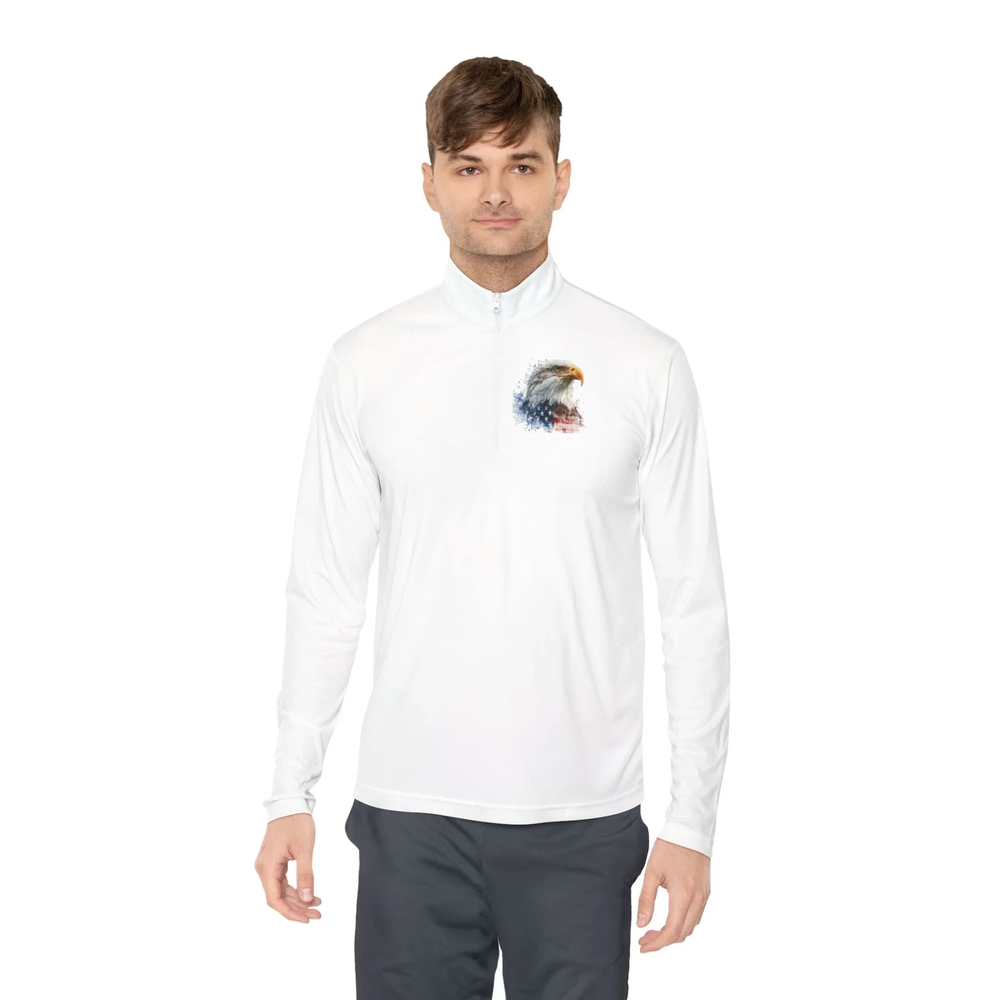 Watercolor Bald Eagle Chest Artwork Quarter-Zip Pullover | Patriotic Nature - 250 USA Celebration