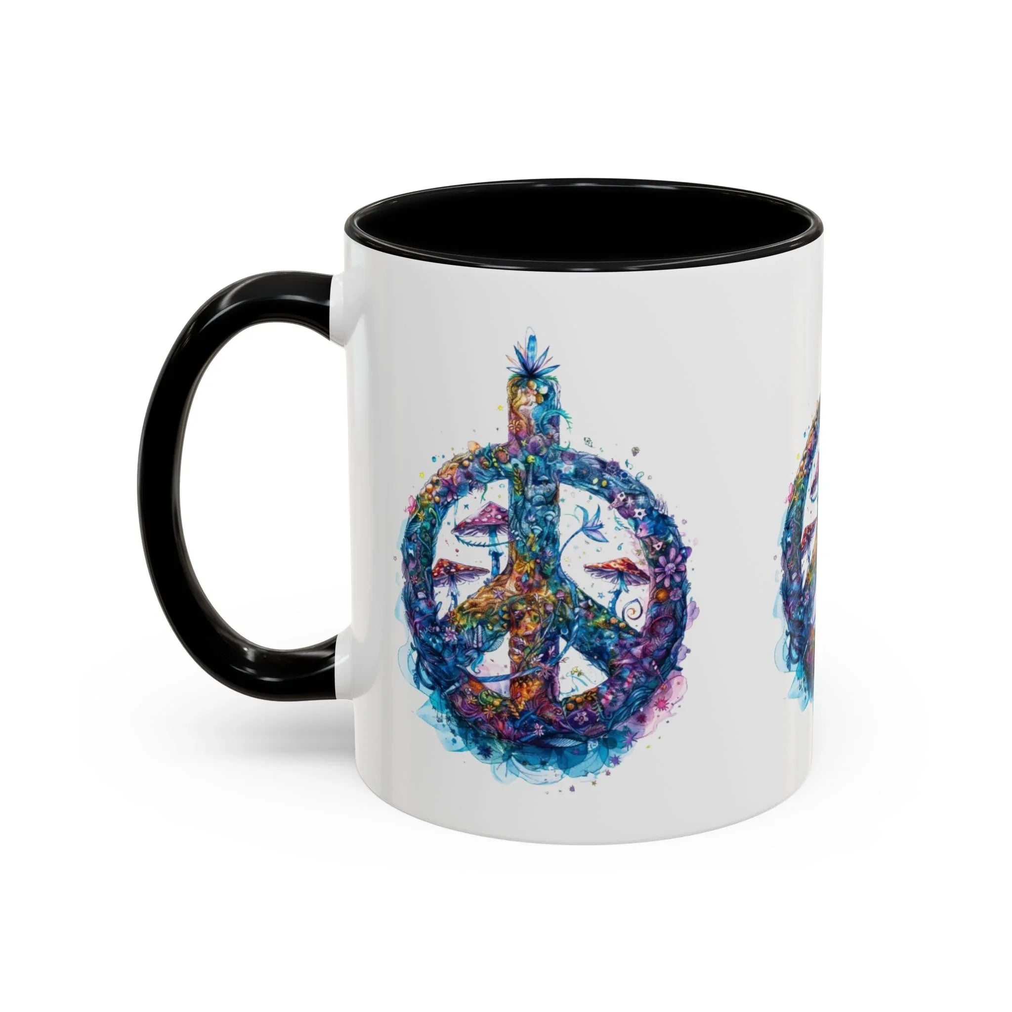 Psychedelic Mushroom Peace Sign Mug | Neon Tie-Dye Peace Script - 250 USA Celebration