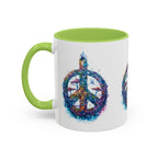 Psychedelic Mushroom Peace Sign Mug | Neon Tie-Dye Peace Script - 250 USA Celebration