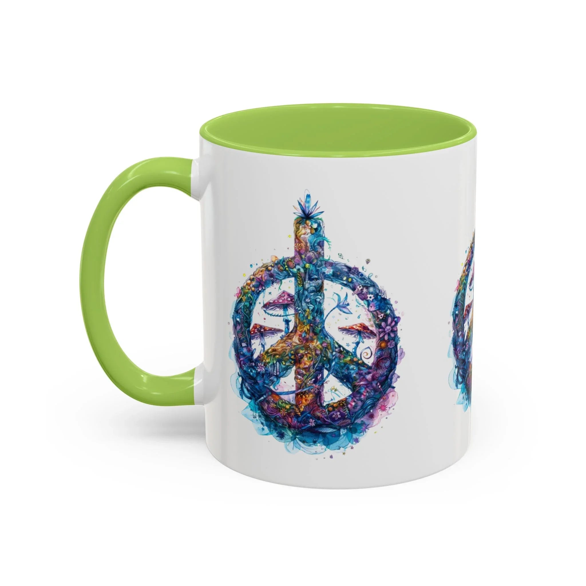 Psychedelic Mushroom Peace Sign Mug | Neon Tie-Dye Peace Script - 250 USA Celebration