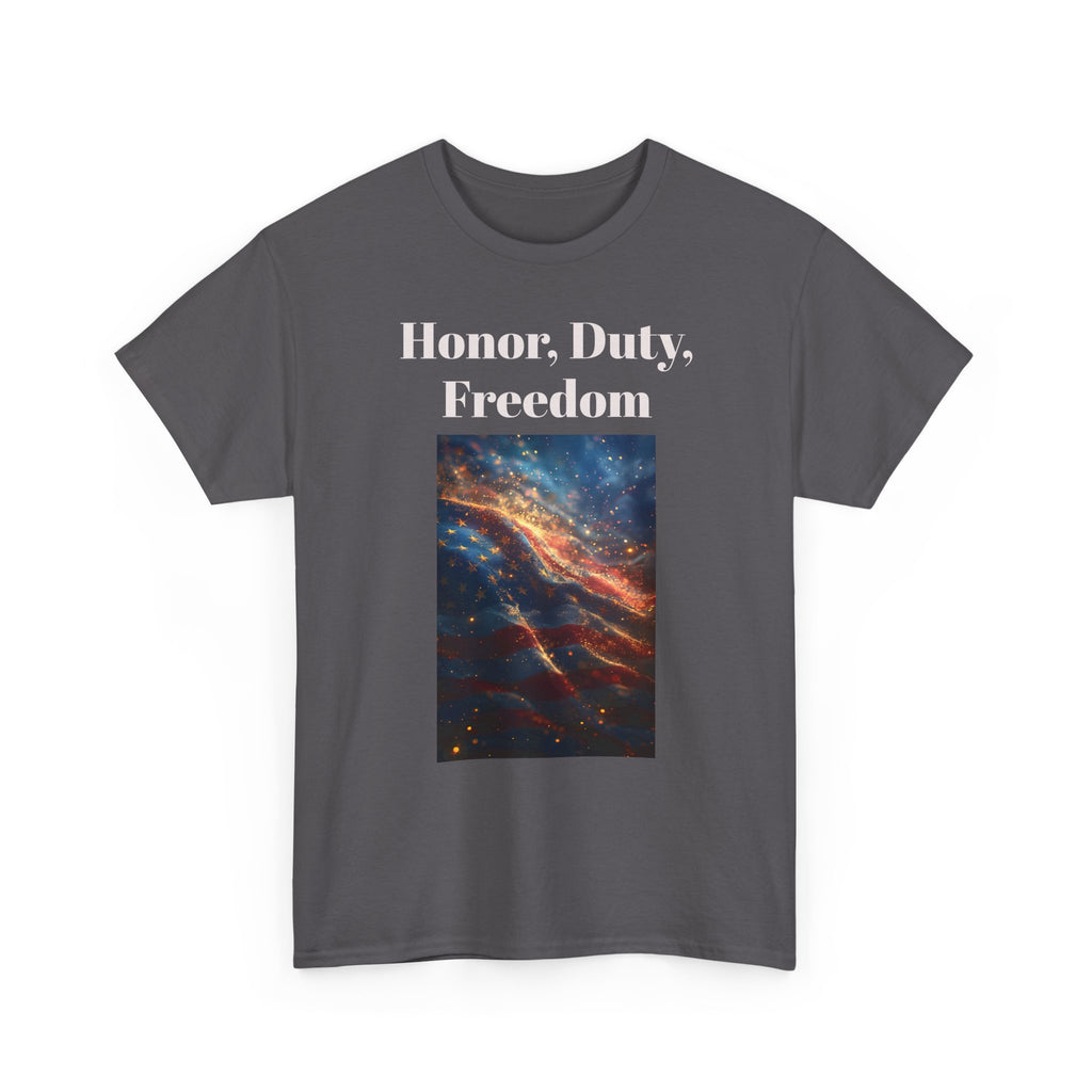 Honor, Duty, Freedom T-Shirt - Patriotic American Flag Galaxy Tee