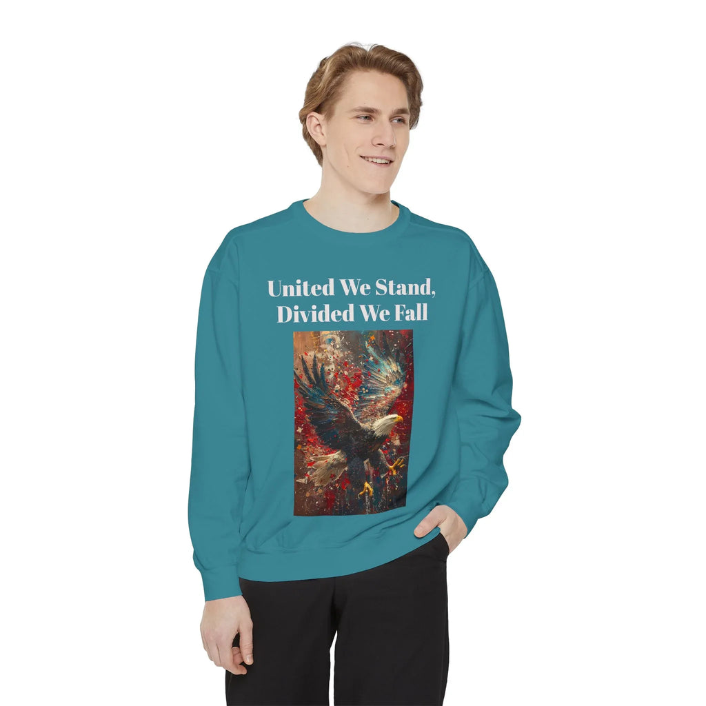United We Stand Sweatshirt | Unisex Garment-Dyed Crewneck | Eagle Design | Cozy Fashion | Perfect for Casual Wear, Gift for Him or [...] - 250 USA Celebration