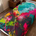 Abstract Neon Brushstroke Velveteen Plush Blanket — Vibrant Colorful Throw for Home, Dorm & Gifts