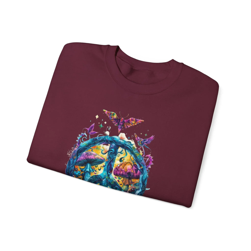 Psychedelic Mushroom Peace Sign Crewneck Sweatshirt | 60s Hippie Tie-Dye - 250 USA Celebration