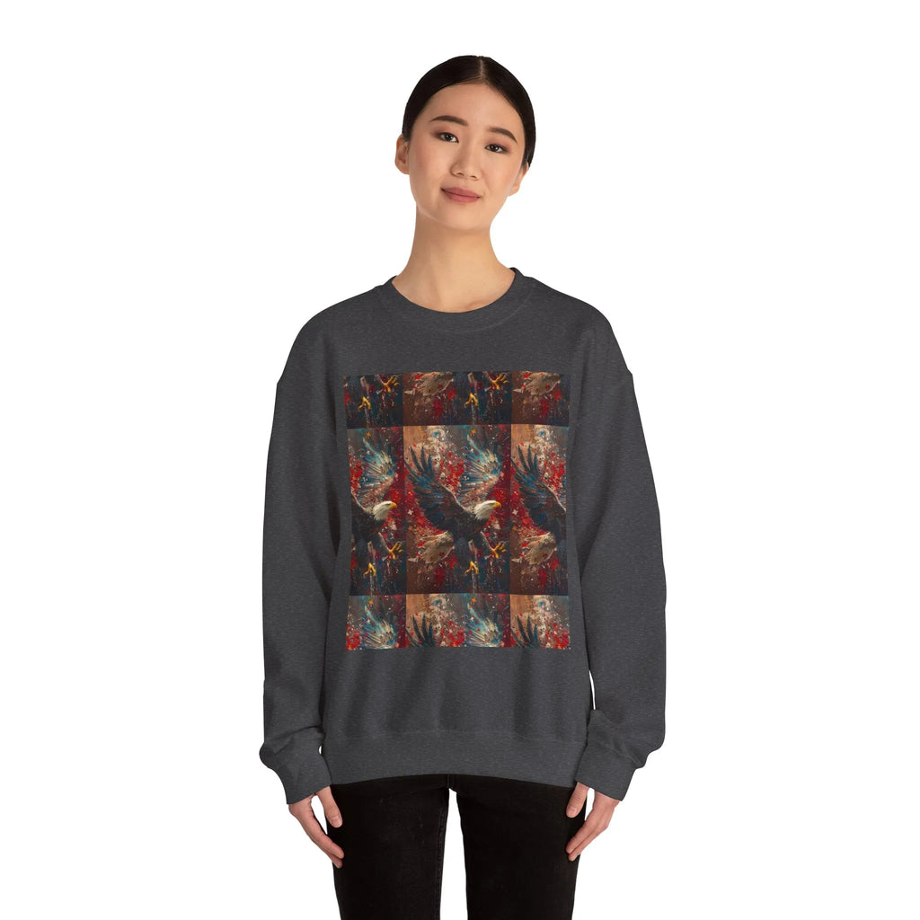 God Bless America Eagle Artwork crewneck sweatshirt | Patriotic eagle collage - 250 USA Celebration