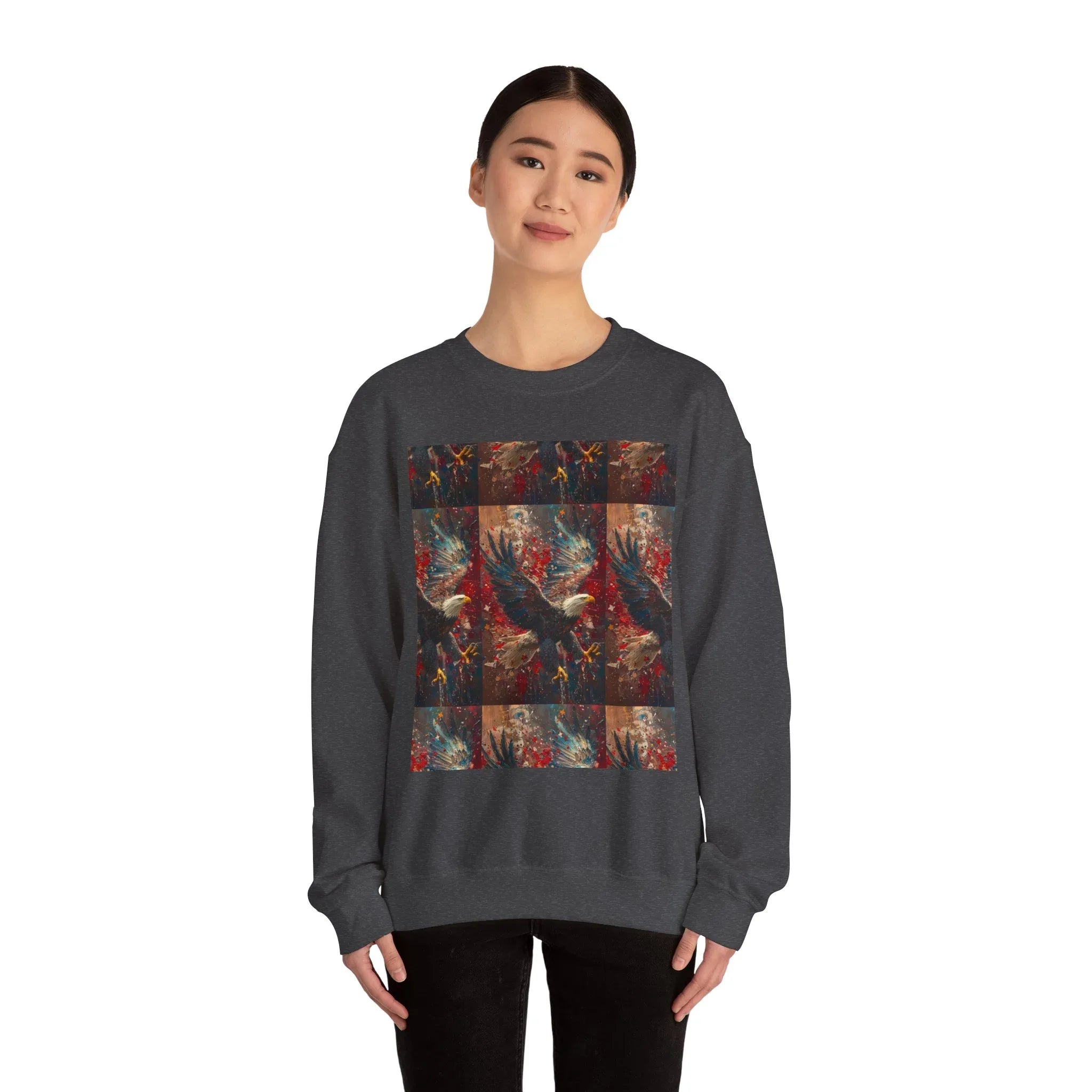 God Bless America Eagle Artwork crewneck sweatshirt | Patriotic eagle collage - 250 USA Celebration