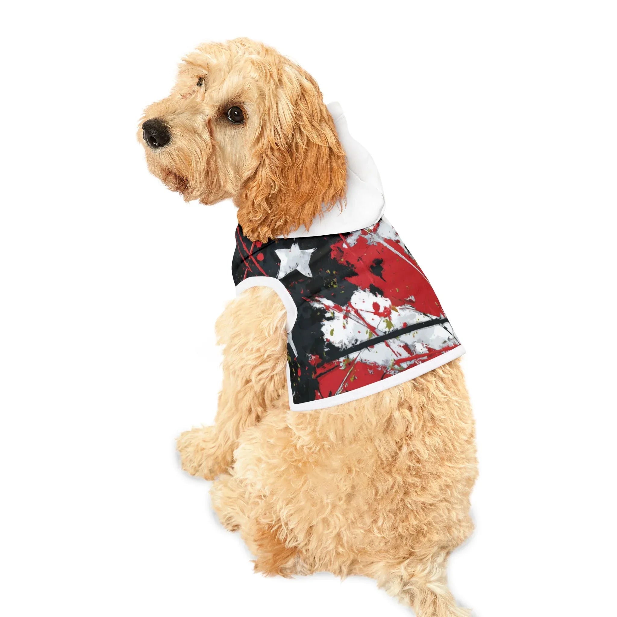 Abstract Red Black Paint Splatter Pet Hoodie | Star Accent - 250 USA Celebration