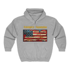 Still Standing Flag Zip Hoodie — "Freedom's Foundation" Vintage American Flag Full-Zip Hoodie