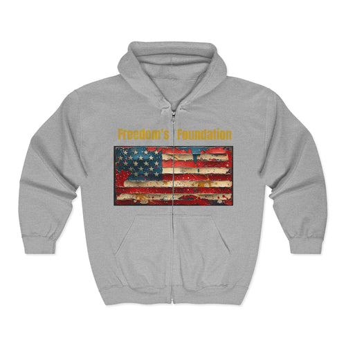 Still Standing Flag Zip Hoodie — "Freedom's Foundation" Vintage American Flag Full-Zip Hoodie