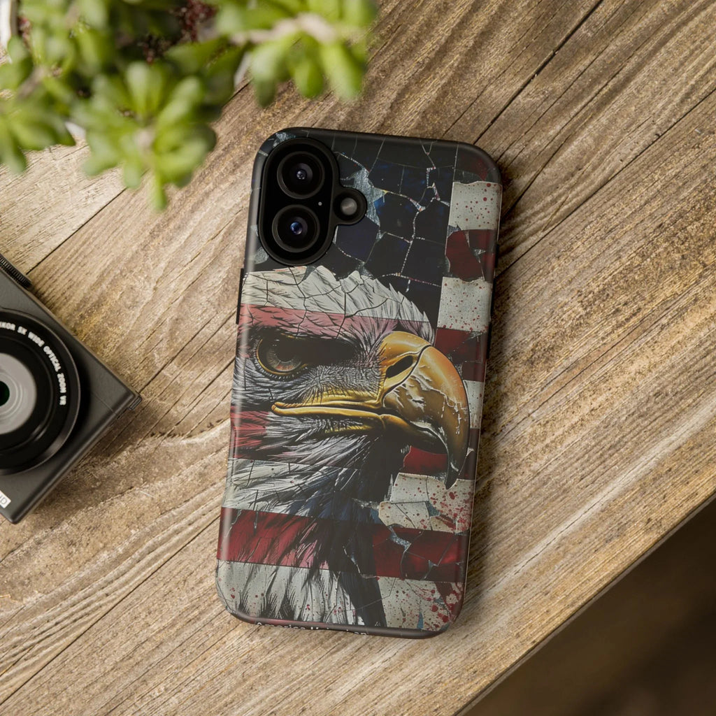 American Flag Bald Eagle phone case | Patriotic iPhone cover, cracked vintage flag design - 250 USA Celebration
