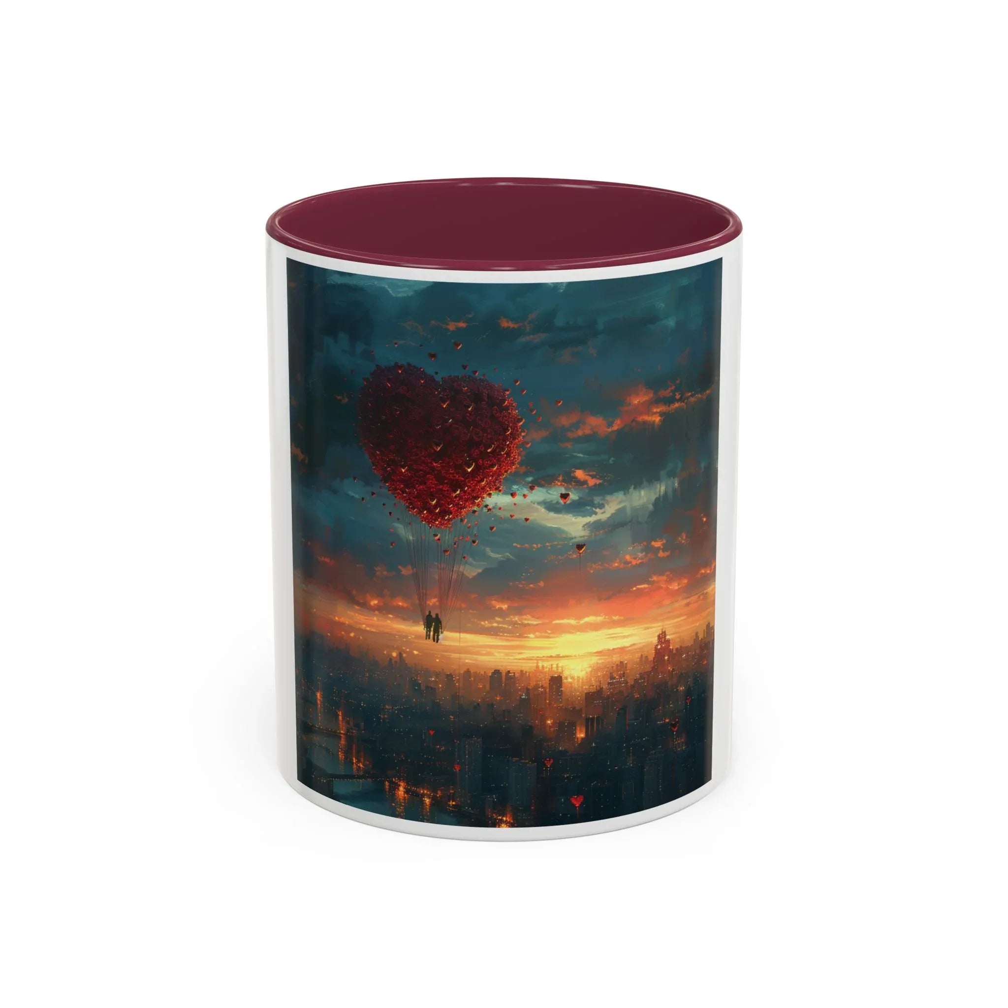 Romantic Sunset Heart Mug, Colorful Coffee Cup, Perfect Gift Couples, Home Decor, Coffee Lover Delight, Valentine's Day Women's Merchandise - 250 USA Celebration