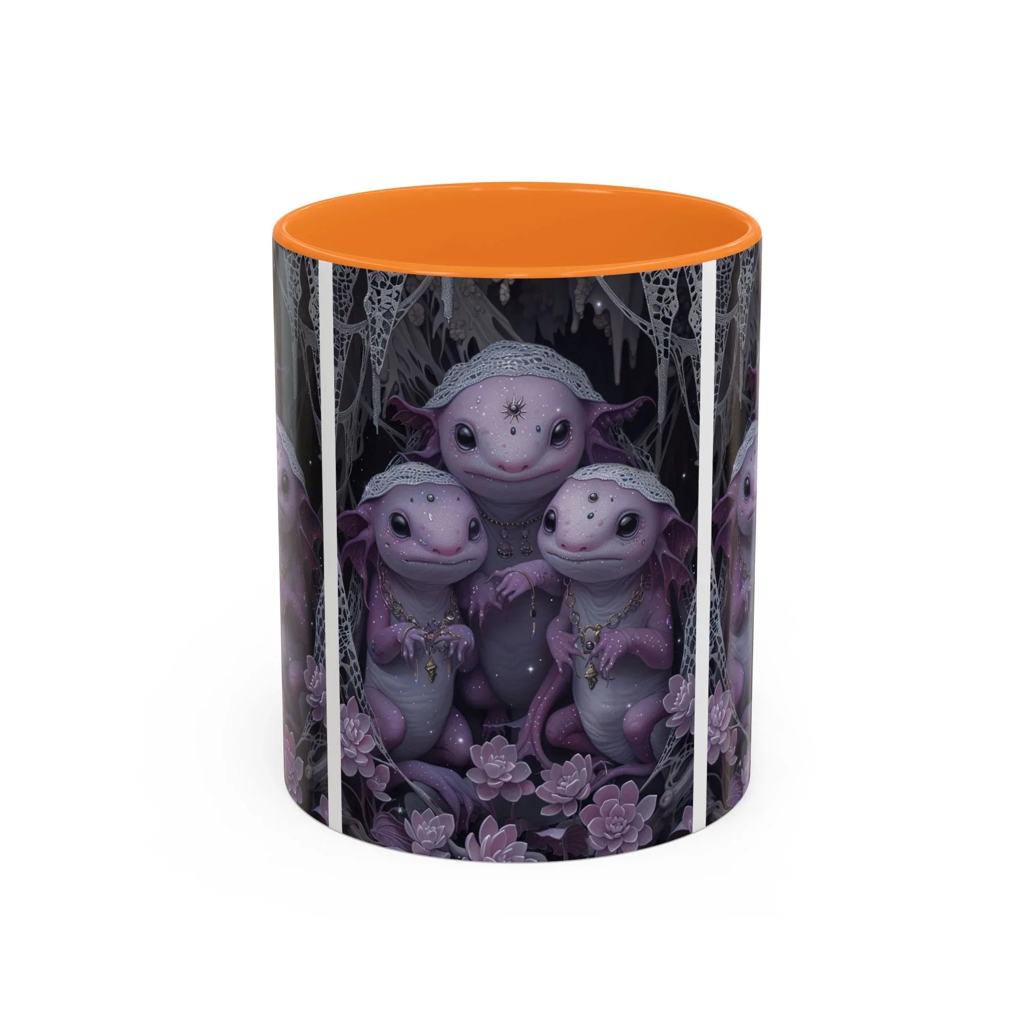 Purple Axolotl Trio Mug | Cute Amphibian Art Ceramic Coffee Cup - 250 USA Celebration