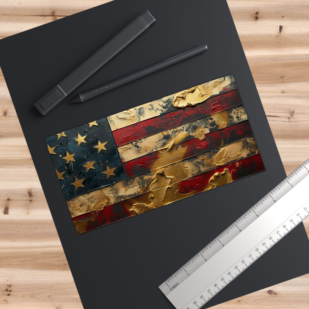 Distressed Gold American Flag Bumper Sticker - Patriotic Vintage USA Decal