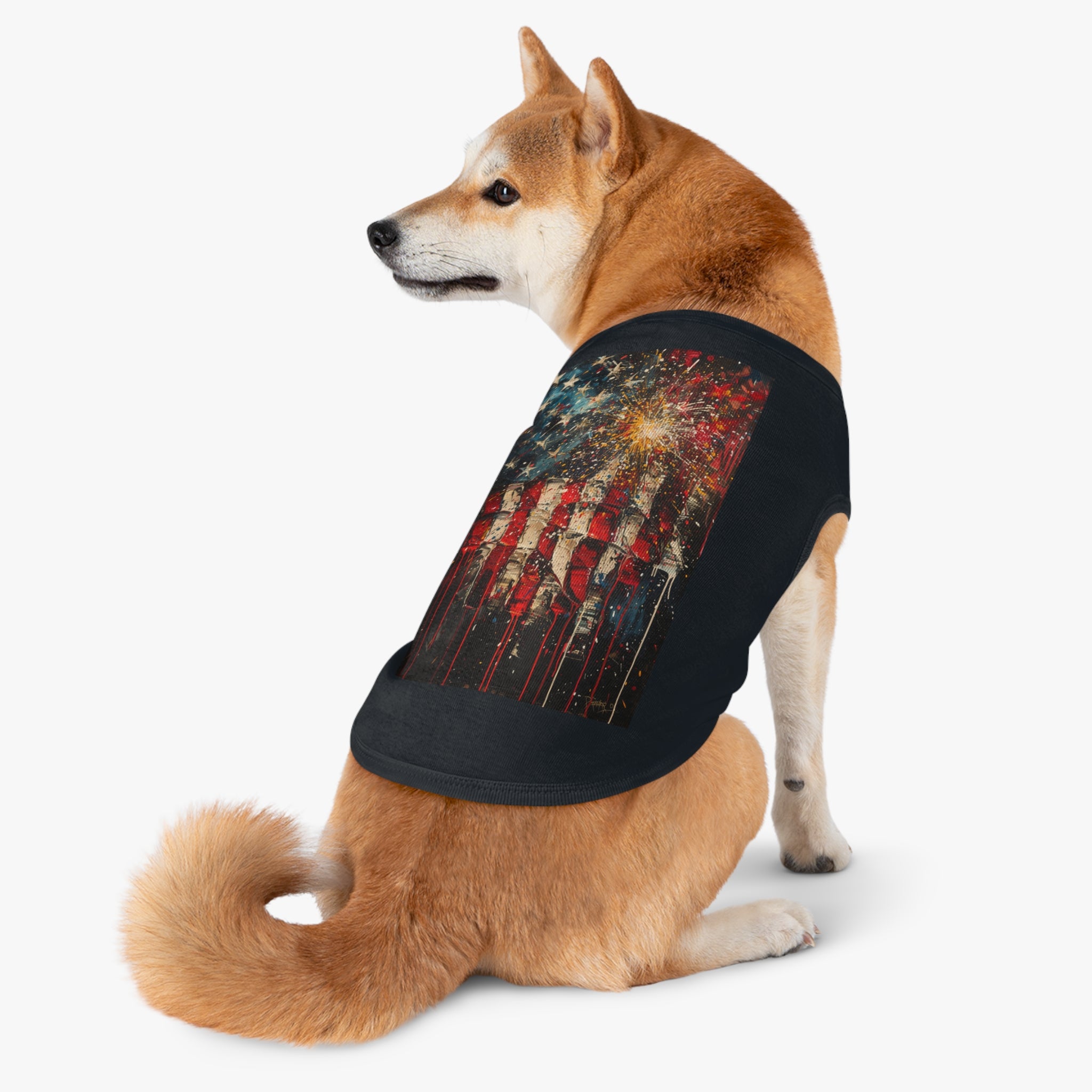 Patriotic Fireworks American Flag Pet Tank Top — 4th of July Dog Shirt