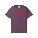 America 250 T-shirt | Patriotic Script, Red and Blue Text