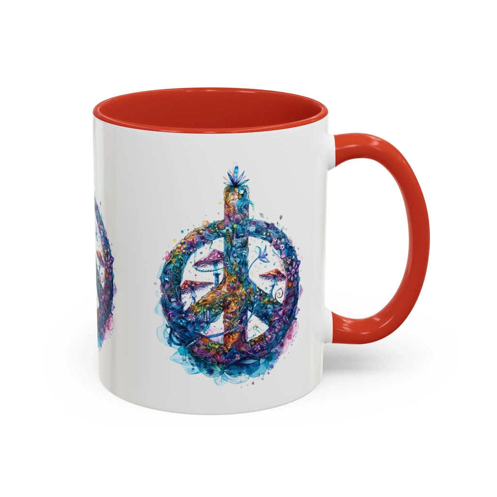 Psychedelic Mushroom Peace Sign Mug | Neon Tie-Dye Peace Script - 250 USA Celebration