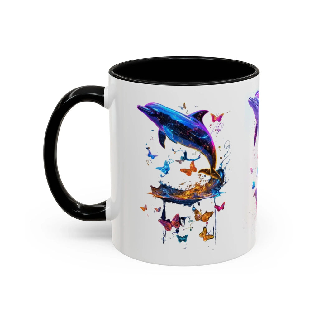 Y2K Chrome Dolphin Flaming Hoop Mug | Holographic Neon Dolphin Coffee Cup - 250 USA Celebration