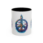 Psychedelic Mushroom Peace Sign Mug | Neon Tie-Dye Peace Script - 250 USA Celebration