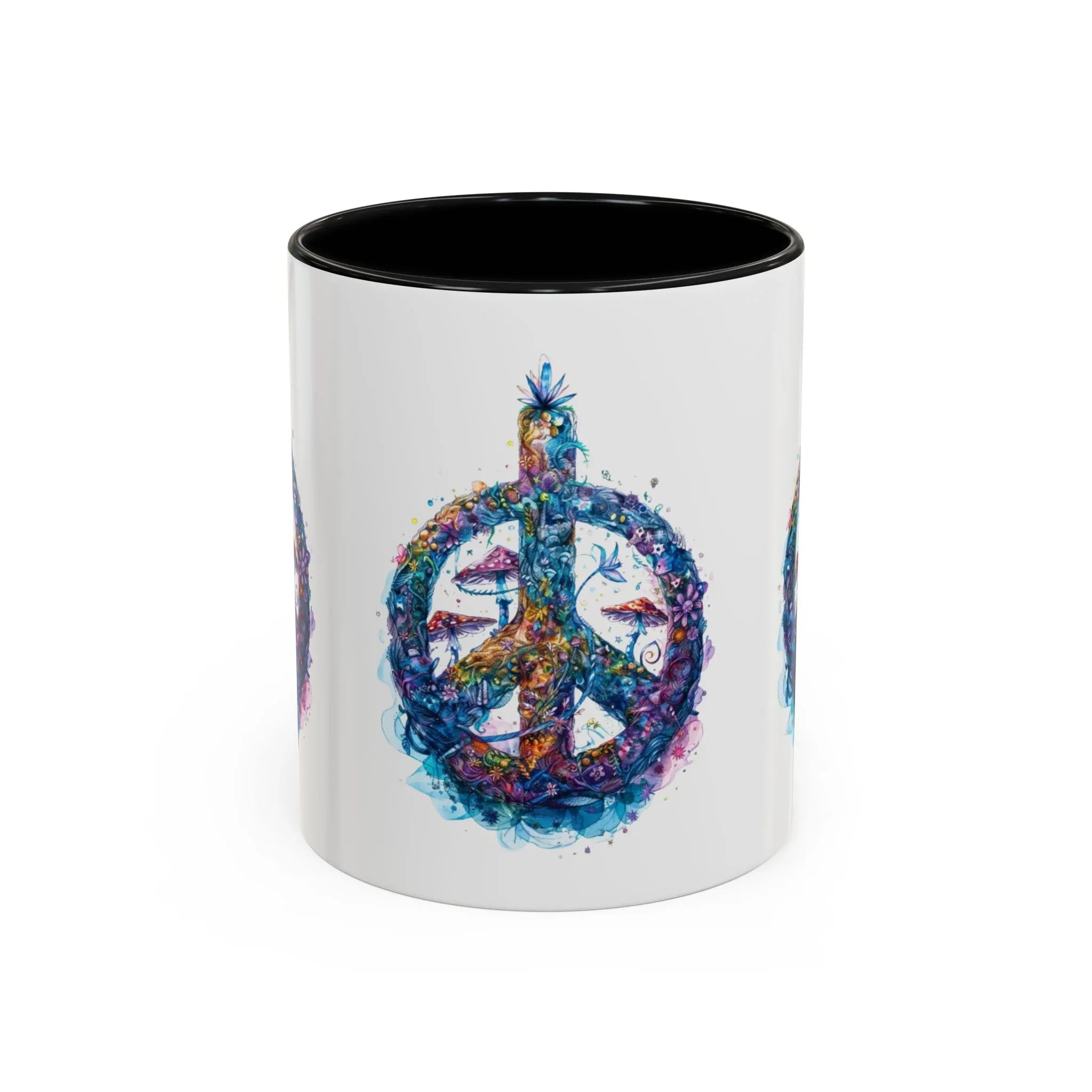 Psychedelic Mushroom Peace Sign Mug | Neon Tie-Dye Peace Script - 250 USA Celebration
