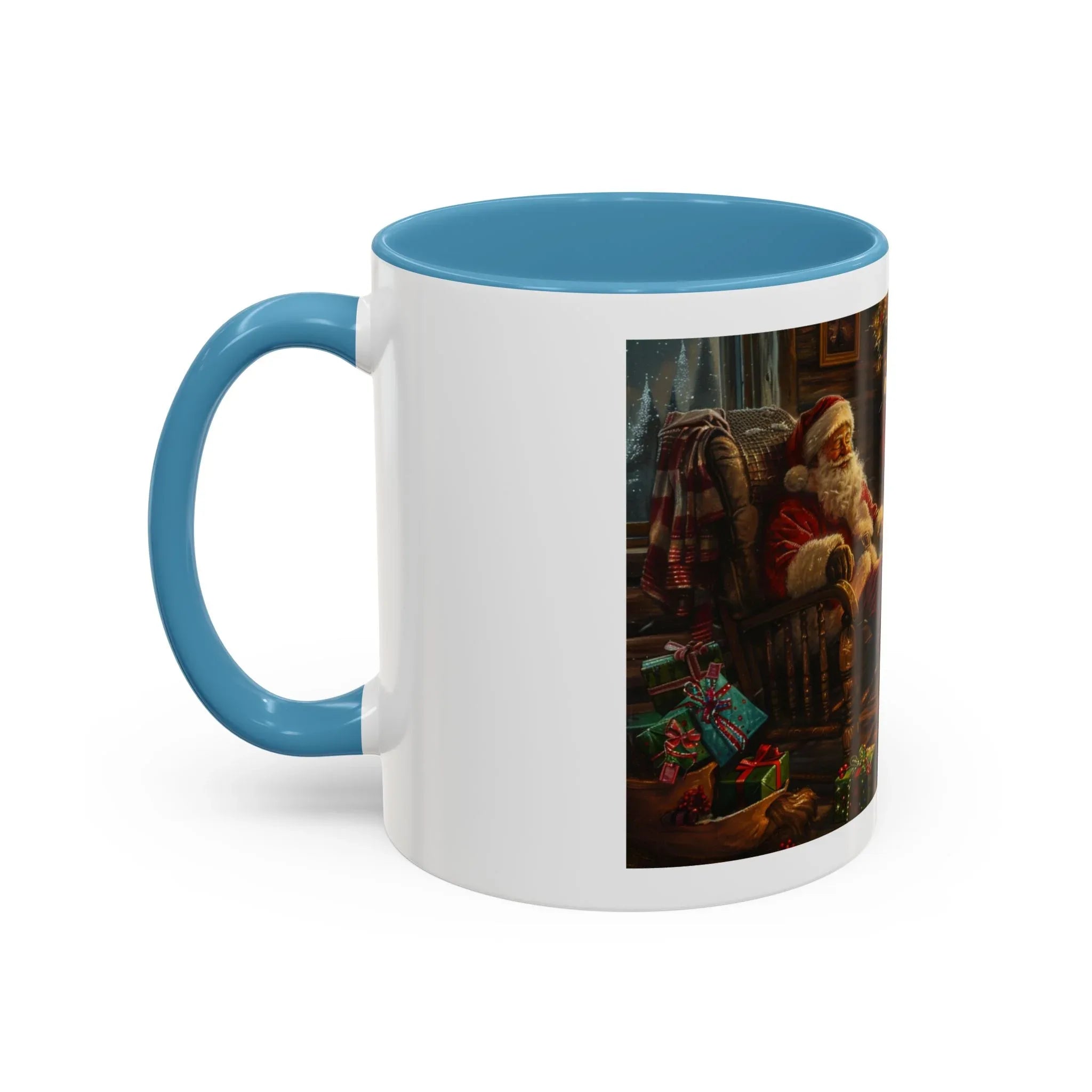 Santa Claus Fireplace Scene Accent Coffee Mug | Storybook Illustration, Rustic Cabin - 250 USA Celebration