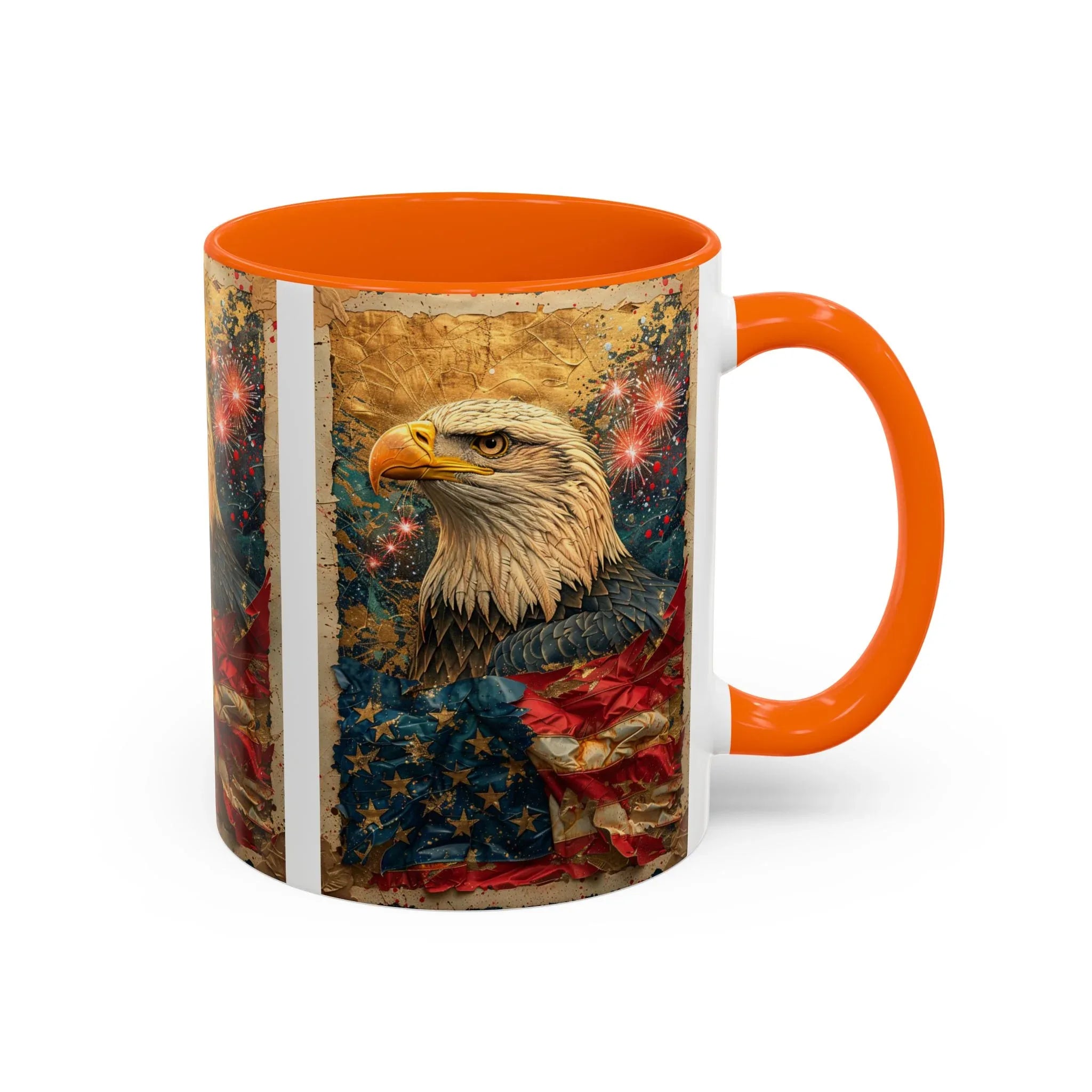 Bald Eagle with Tattered American Flag Coffee Mug | Fireworks Patriotic 11oz 15oz - 250 USA Celebration