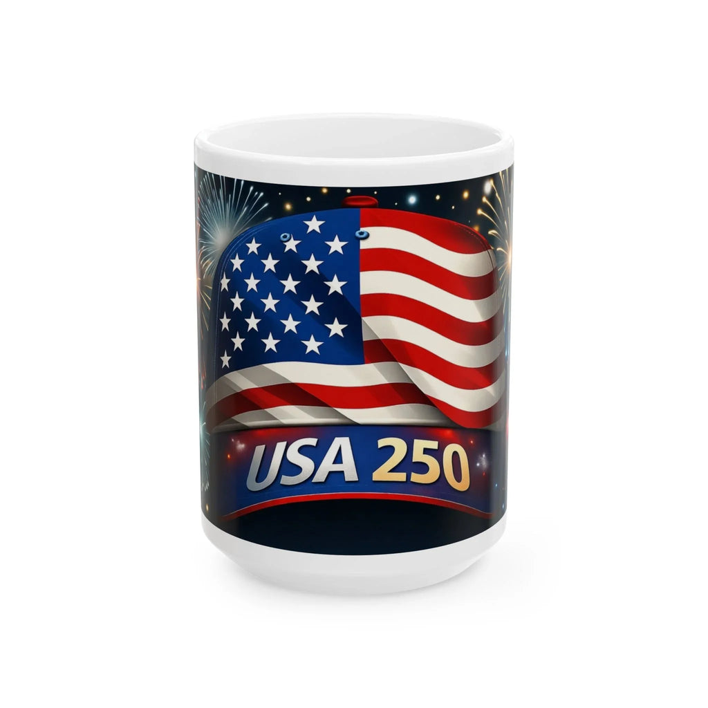 Patriotic Ceramic Mug, Stars & Stripes Coffee Cup, USA 250 Design, 4th of July Gift, Independence Day Decor, Tea Mug - 250 USA Celebration