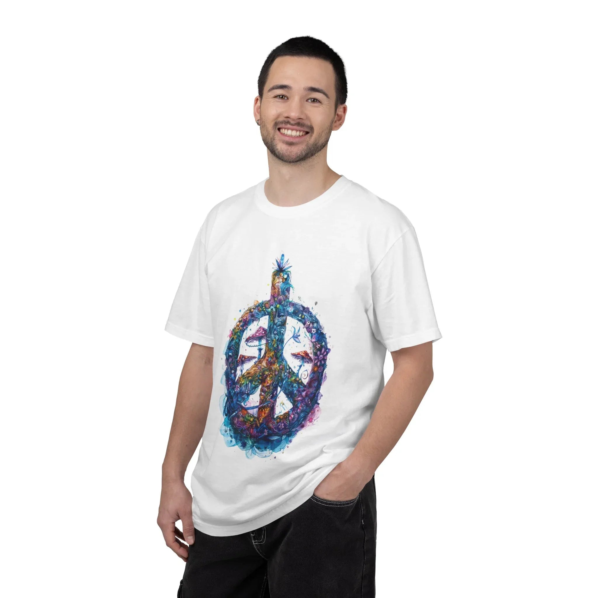 Psychedelic Mushroom Peace Sign T-Shirt | Neon Tie-Dye 60s Hippie Poster - 250 USA Celebration