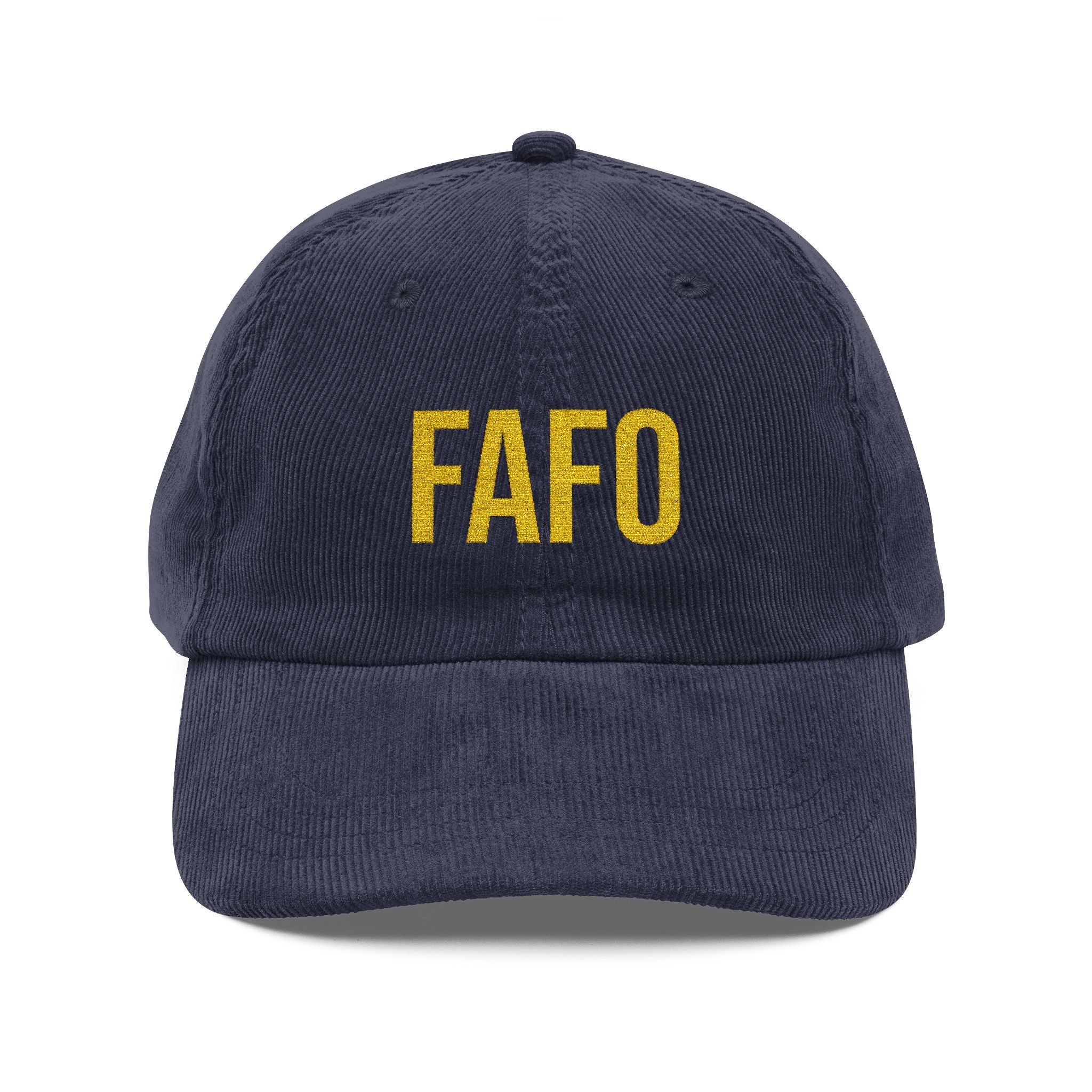 Corduroy Baseball Cap – Embroidered "FAFO" Front & 1776-2026 Back, Vintage Patriotic Dad Hat