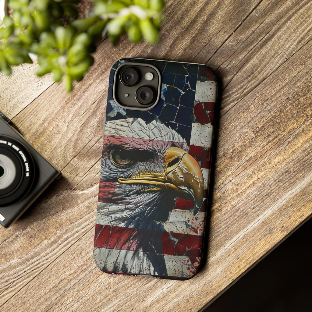 American Flag Bald Eagle phone case | Patriotic iPhone cover, cracked vintage flag design - 250 USA Celebration