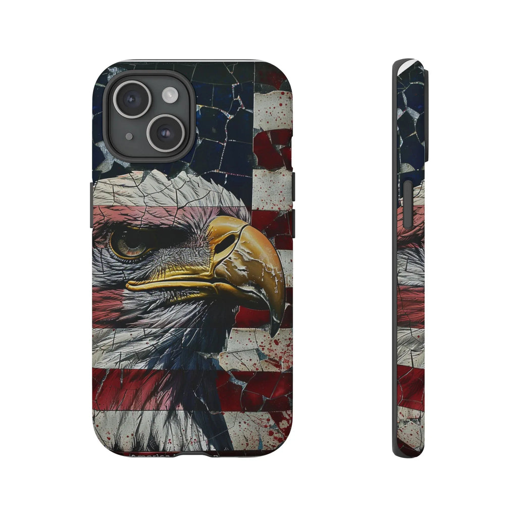 American Flag Bald Eagle phone case | Patriotic iPhone cover, cracked vintage flag design - 250 USA Celebration