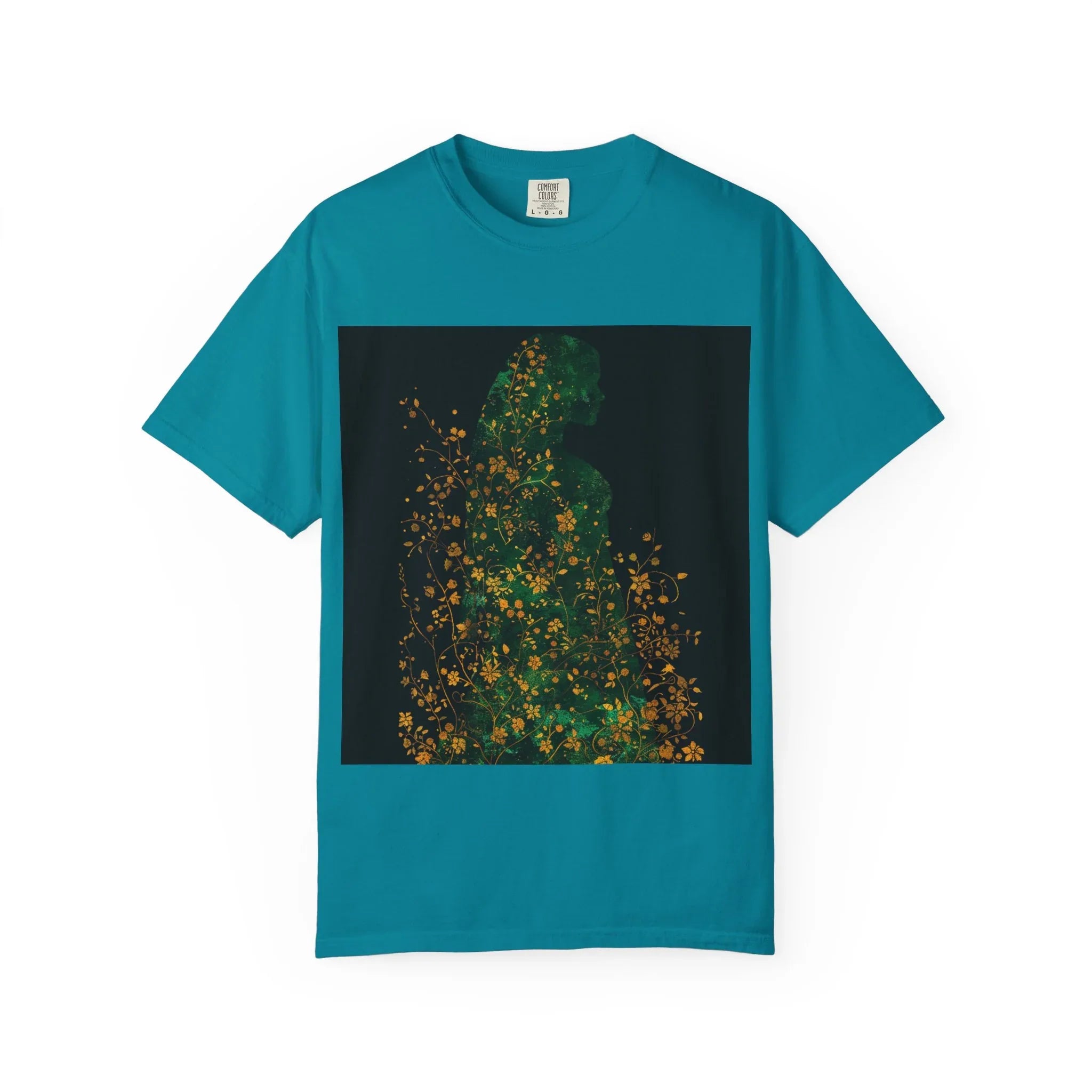 Green Floral Silhouette T-shirt | Botanical Sparkle Art abstract art t-shirt, women's, abstract graphic tee women, girls abstract shirt - 250 USA Celebration