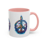 Psychedelic Mushroom Peace Sign Mug | Neon Tie-Dye Peace Script - 250 USA Celebration