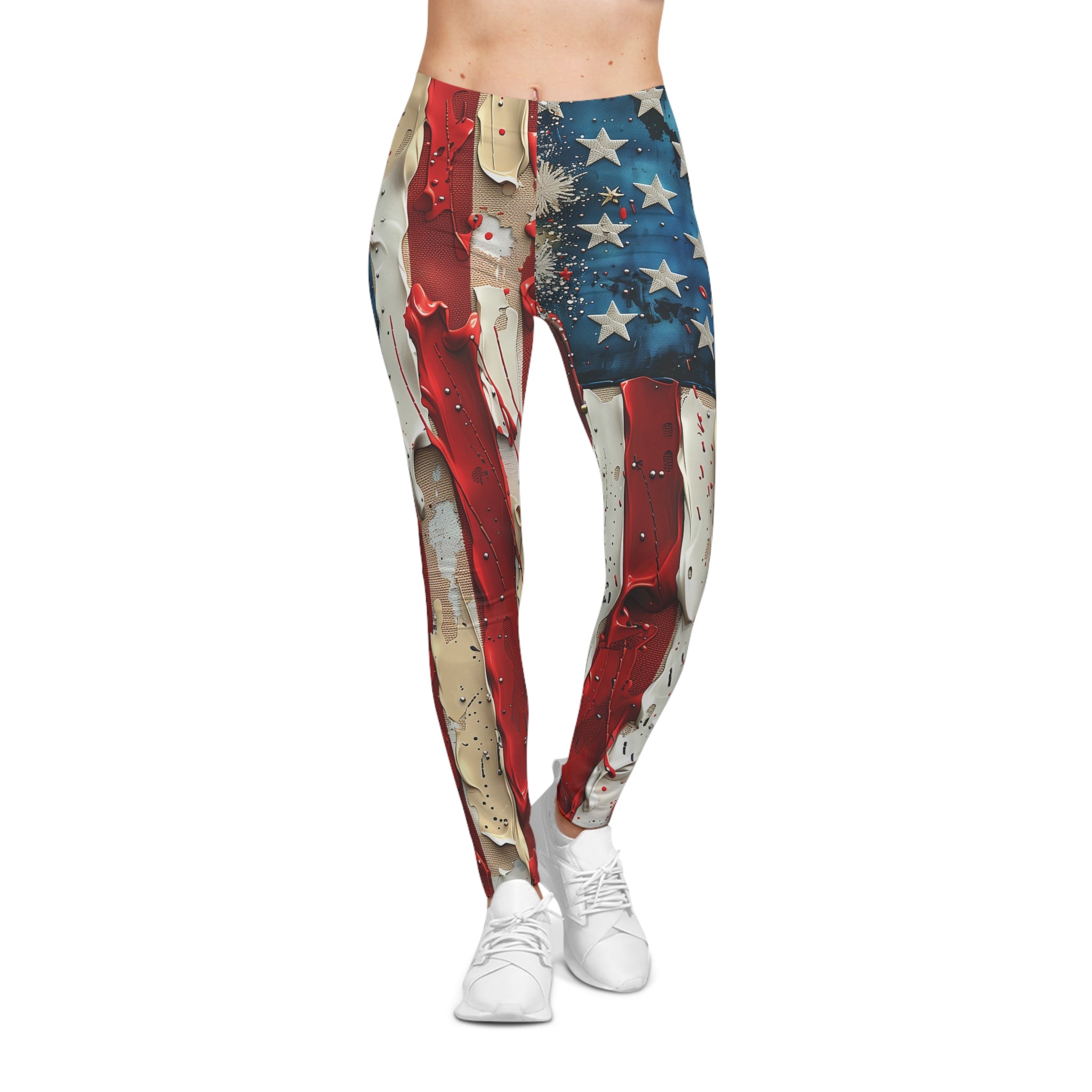 American Flag Water Droplet Leggings — Patriotic All-Over Print