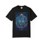 Floral Peace Sign T-shirt | Psychedelic Hippie Vibes, Blue Shirt - 250 USA Celebration