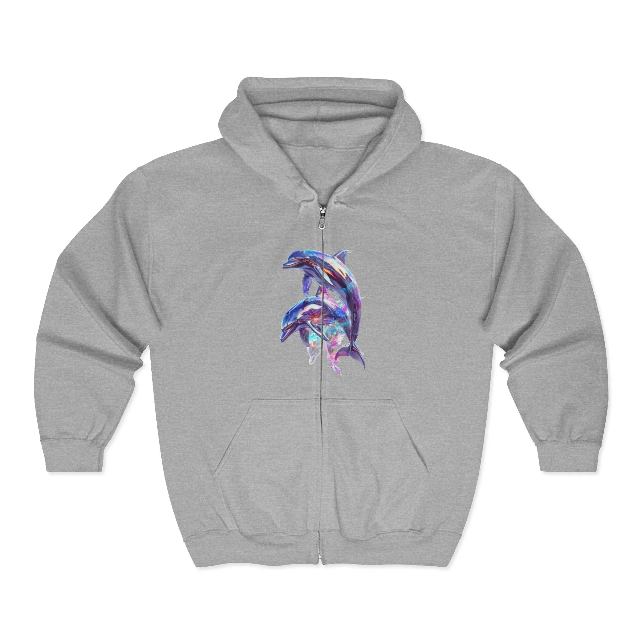 Watercolor Dolphins Zip Hoodie | Ocean Marine Animal Graphic - 250 USA Celebration