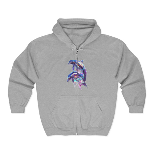 Watercolor Dolphins Zip Hoodie | Ocean Marine Animal Graphic - 250 USA Celebration
