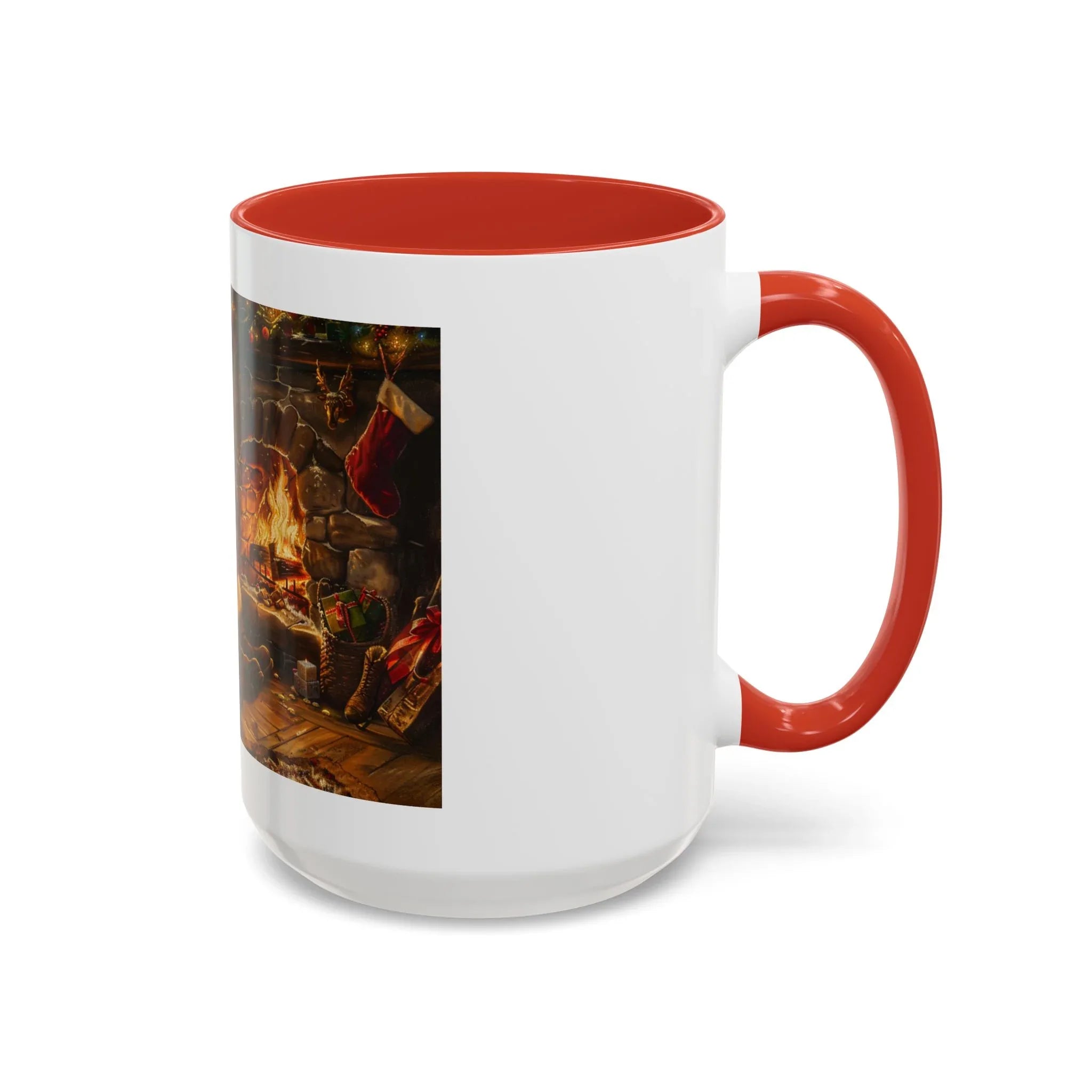 Santa Claus Fireplace Scene Accent Coffee Mug | Storybook Illustration, Rustic Cabin - 250 USA Celebration