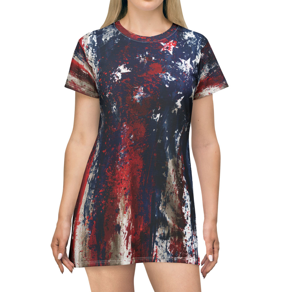 Women's Distressed American Flag Shift Dress | Patriotic USA Sundress