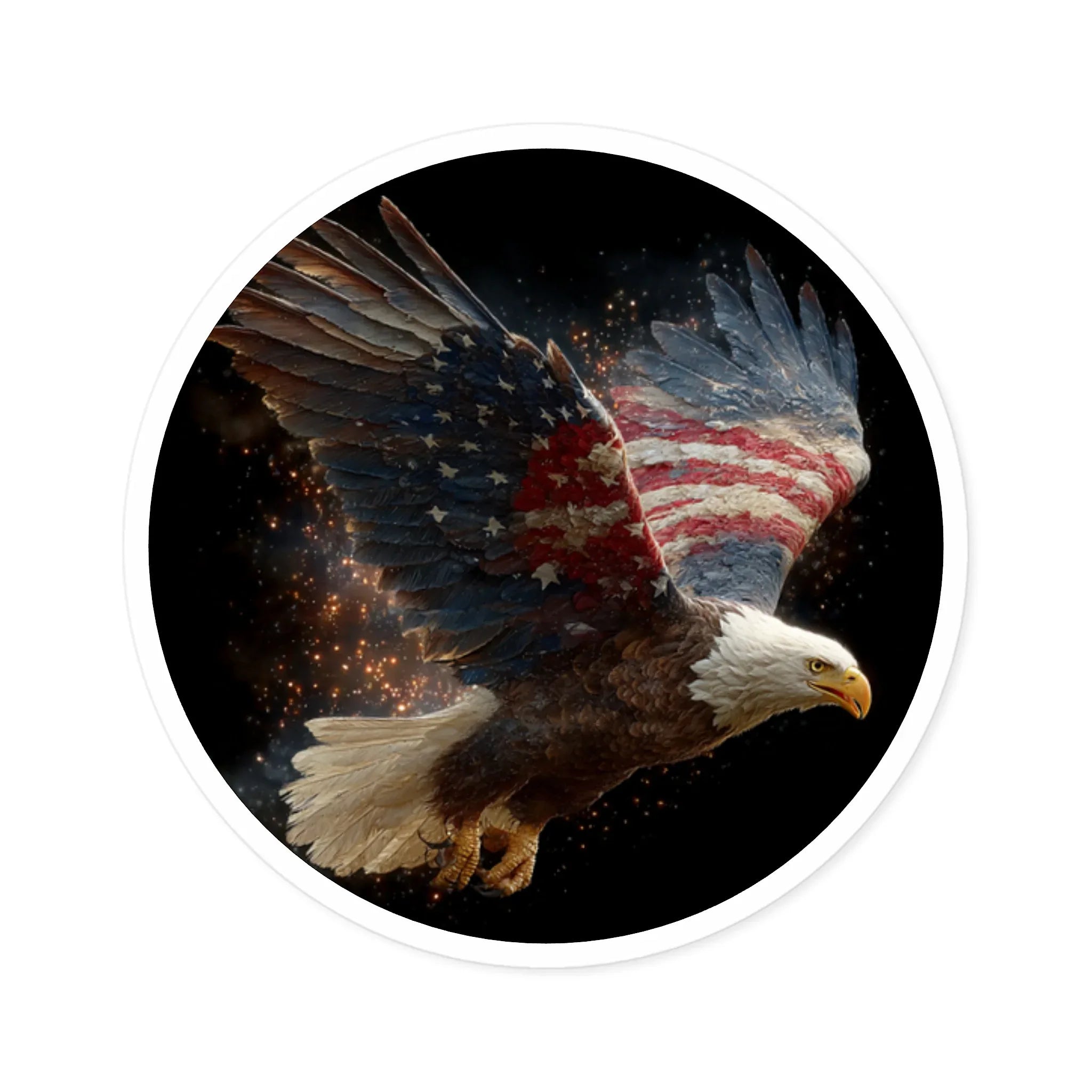 American Flag Bald Eagle Sticker | Round Vinyl Sticker, Indoor/Outdoor - 250 USA Celebration