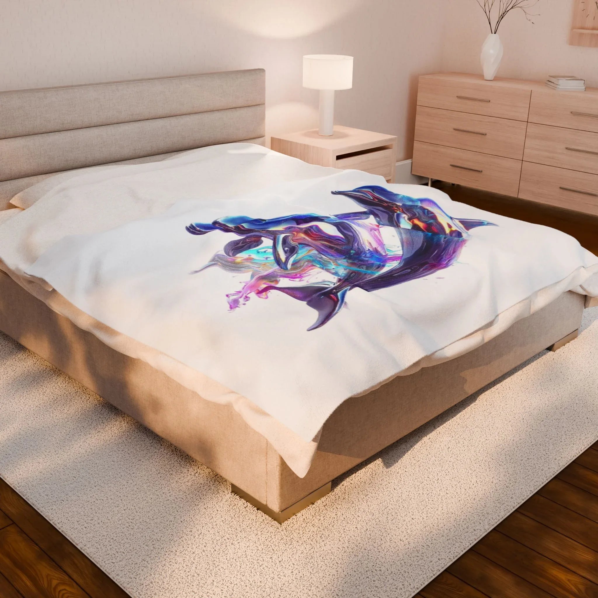Iridescent Dolphins Velveteen Plush Blanket | Colorful Ocean Art - 250 USA Celebration