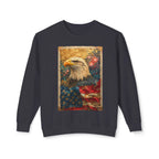 Triumphant Bald Eagle clutching American Flag Sweatshirt | Patriotic Fireworks Outline - 250 USA Celebration