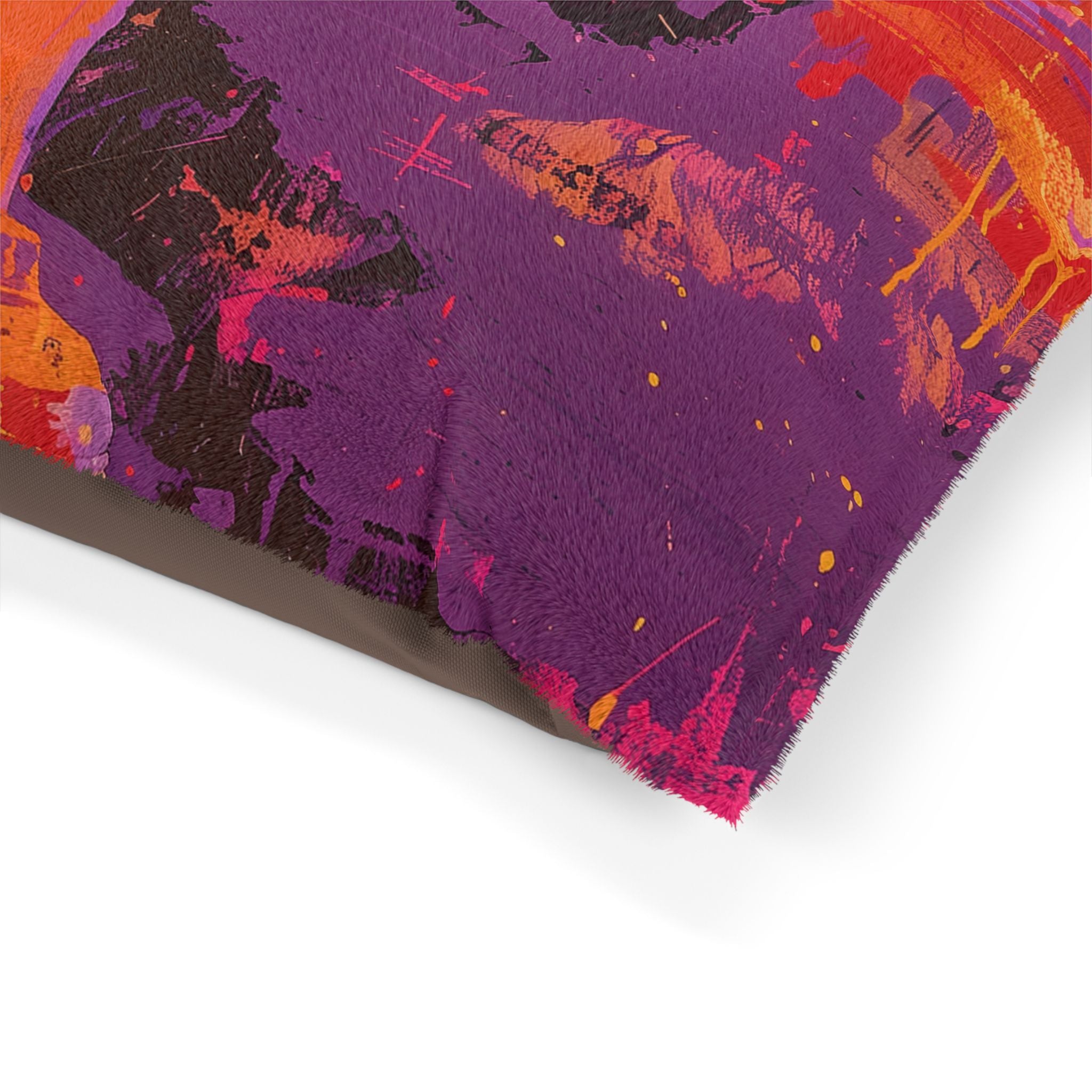 Abstract Sunset Pet Bed – Vibrant Purple & Orange Artistic Dog Cushion