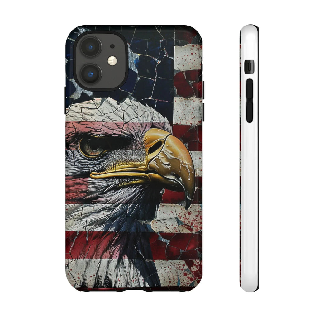 American Flag Bald Eagle phone case | Patriotic iPhone cover, cracked vintage flag design - 250 USA Celebration