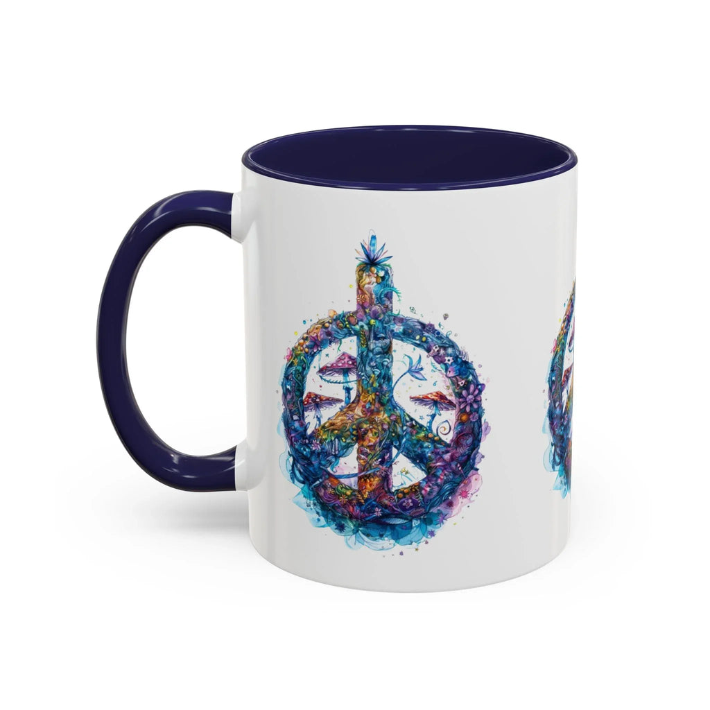 Psychedelic Mushroom Peace Sign Mug | Neon Tie-Dye Peace Script - 250 USA Celebration
