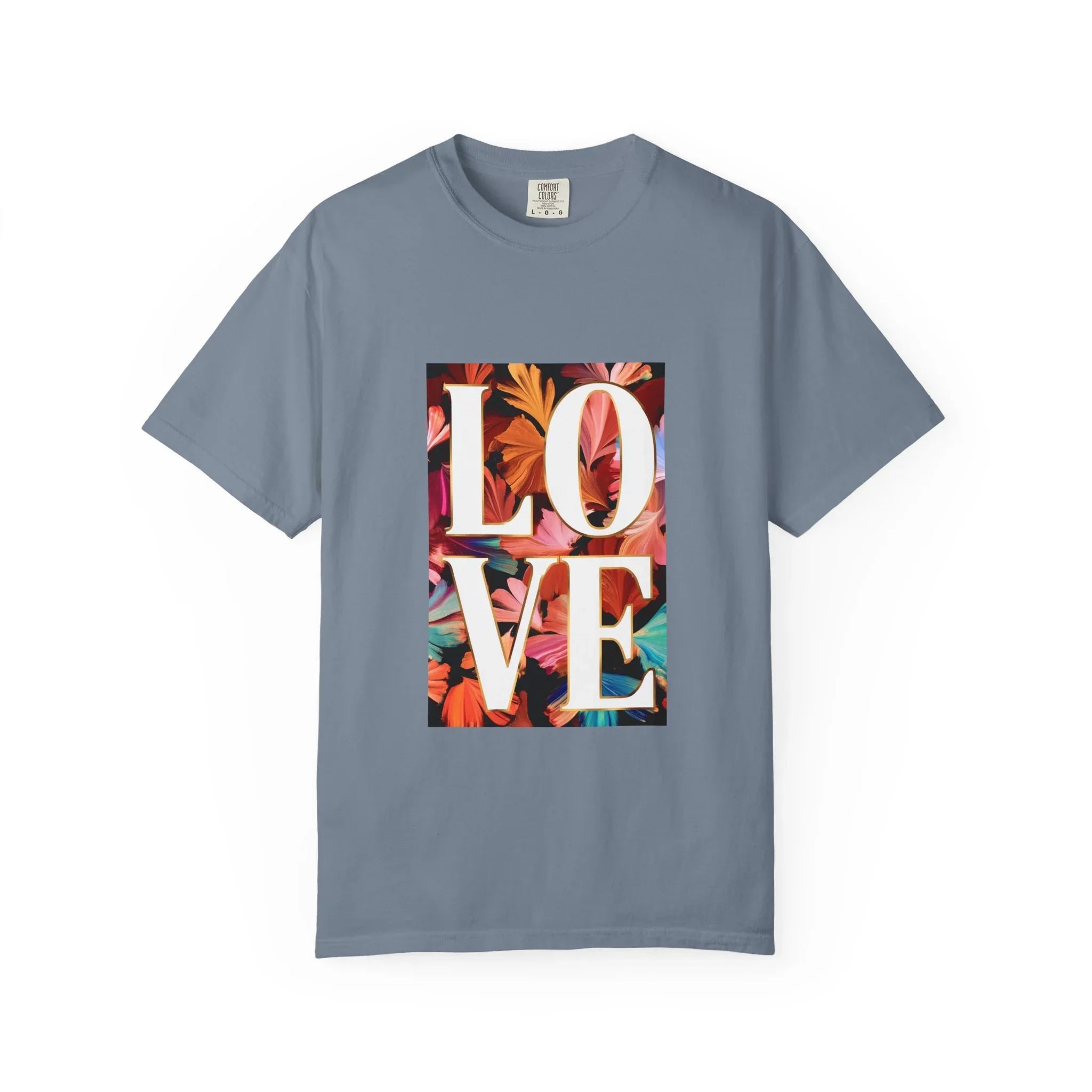 LOVE Floral Block T-Shirt | Tropical Flowers Typography - 250 USA Celebration